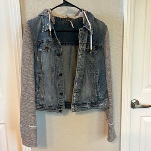 Free People distressed Denim and sweatshirt hooded jacket size M